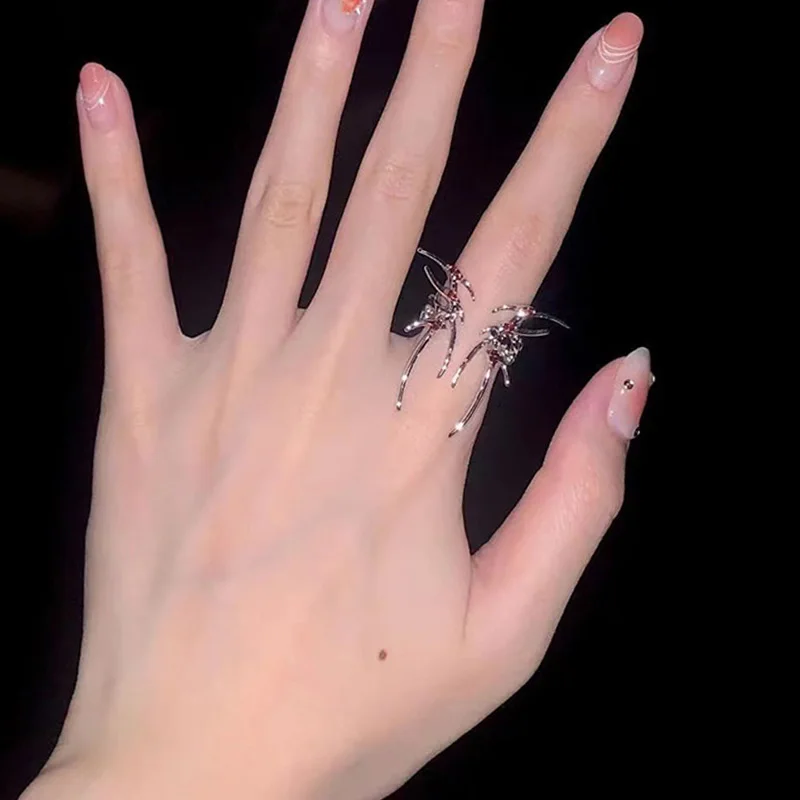 

Punk Butterfly Ring Women Irregular Trendy Liquid Metal Red Zircon Ring Crystal Geometric Opening Finger Gothic Jewelry Gift