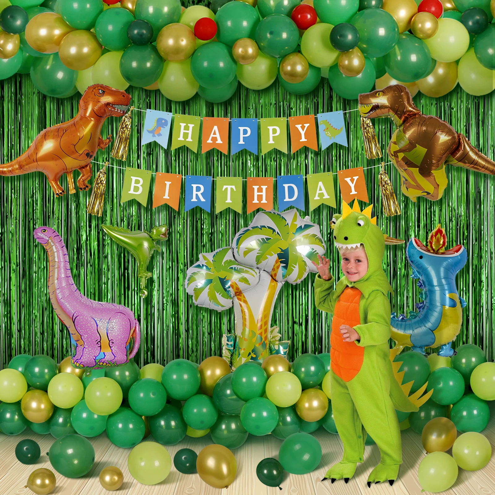 

OurWarm Birthday Decoration Dinosaurus Balloons Set Garland Kit Curtains Backdrop for Kids Baby Shower Birthday Supplies