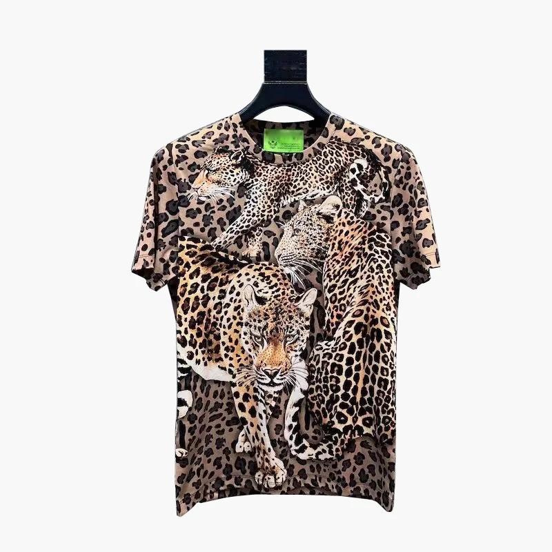 

European 2022 summer new fashion European tiger print round neck short-sleeved T-shirt top