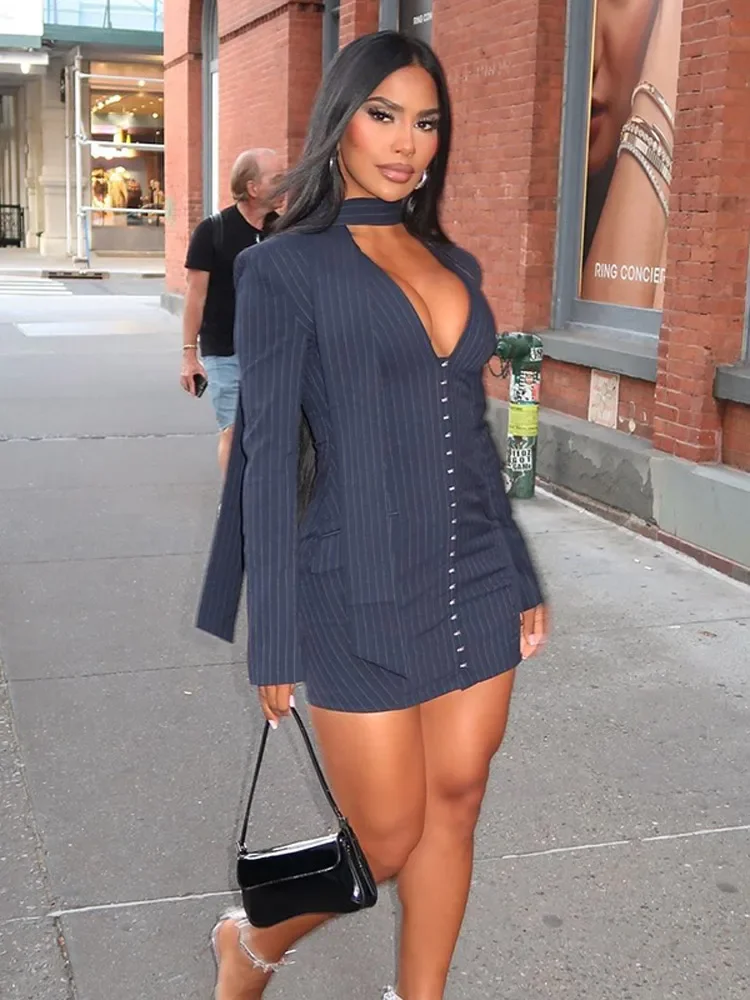 LangMao полосатые узкие женские платья с длинными рукавами элегантные шикарные