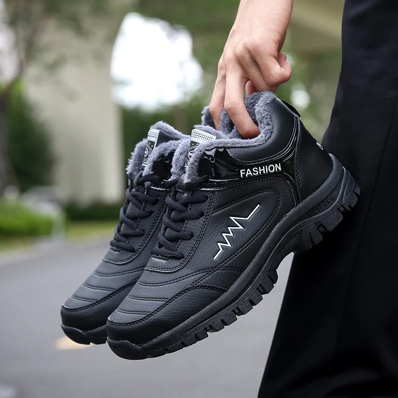 Men Winter Boots Flatform Anti-skidding Snow Shoes Plush Warm Casual Lace-up Outdoor Sneakers