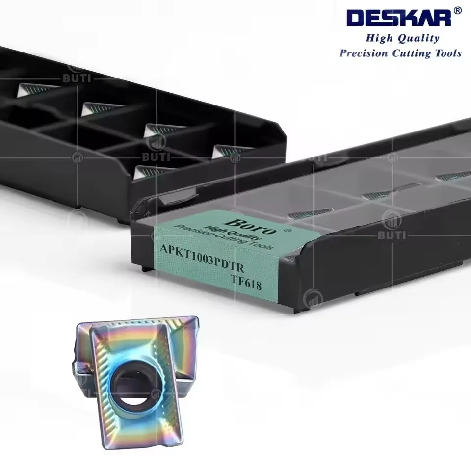 Фото Фрезерные пластины APKT1003PDTR TF618 DESKAR, 100% оригинальный инструмент, цветные фрезерные лезвия APKT для обработки закаленной стали, токарные лезвия №2