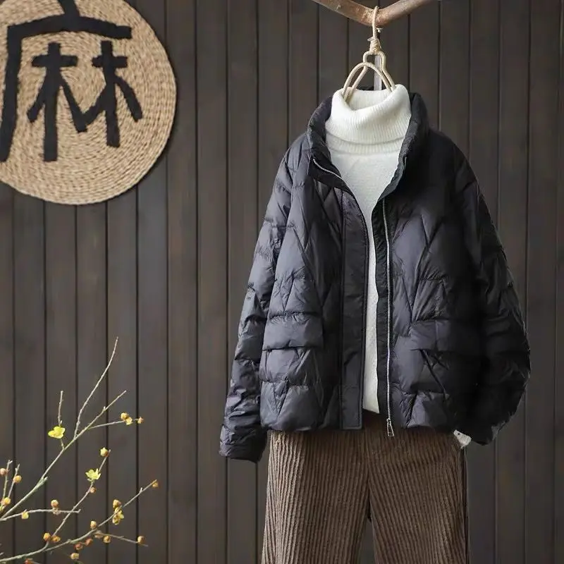 Women's 2023 New Winter Korean Style Solid Loose White Duck Down Coats Fashion Vintage Casual Female Long Sleeve Jackets C58