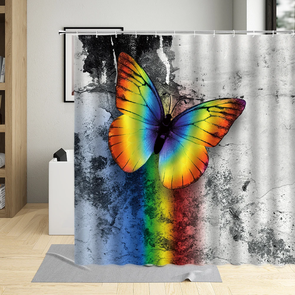 

Insect Beautiful Butterflies Colorful Butterflies Unfold Wing Pattern Waterproof Home Use Shower Curtain Polyester with Hook