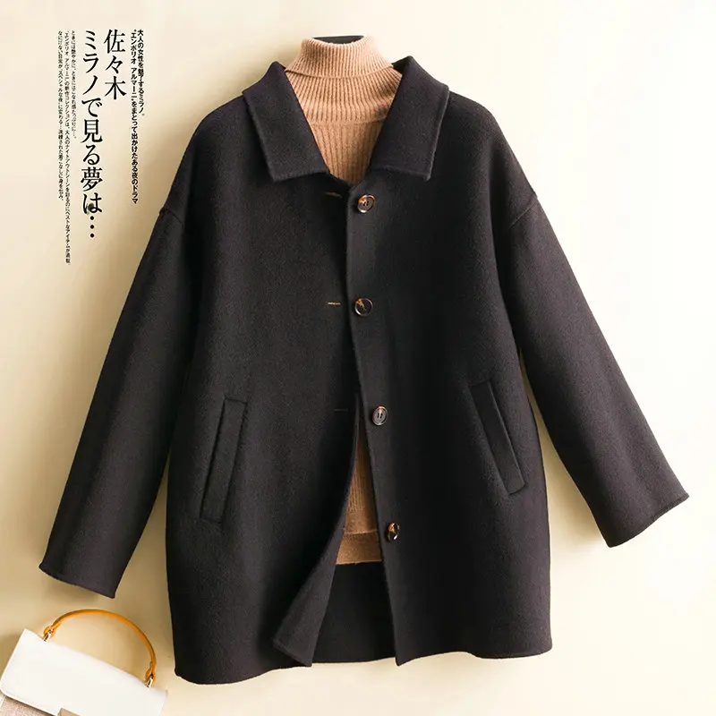 Double-sided cashmere coat coat women's woolen short doll collar pure wool loose silkworm type