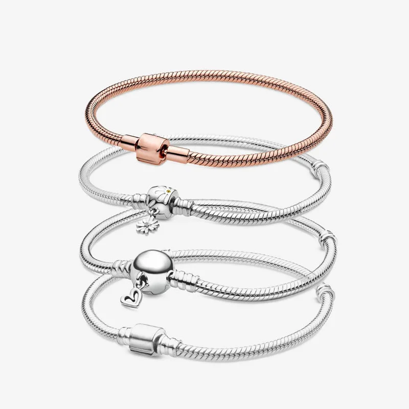 

Heart Daisy Pendant PAN Silver 925 Women Snake Tennis Bracelet For Man Fit Original Charms Beads Jewelry Making