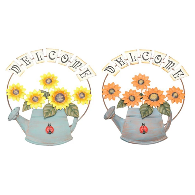 

Ornament Sunflower Welcome Sign Decorative Vintage Metal Wall Hanging Home Garden Courtyard Decoration Welcome