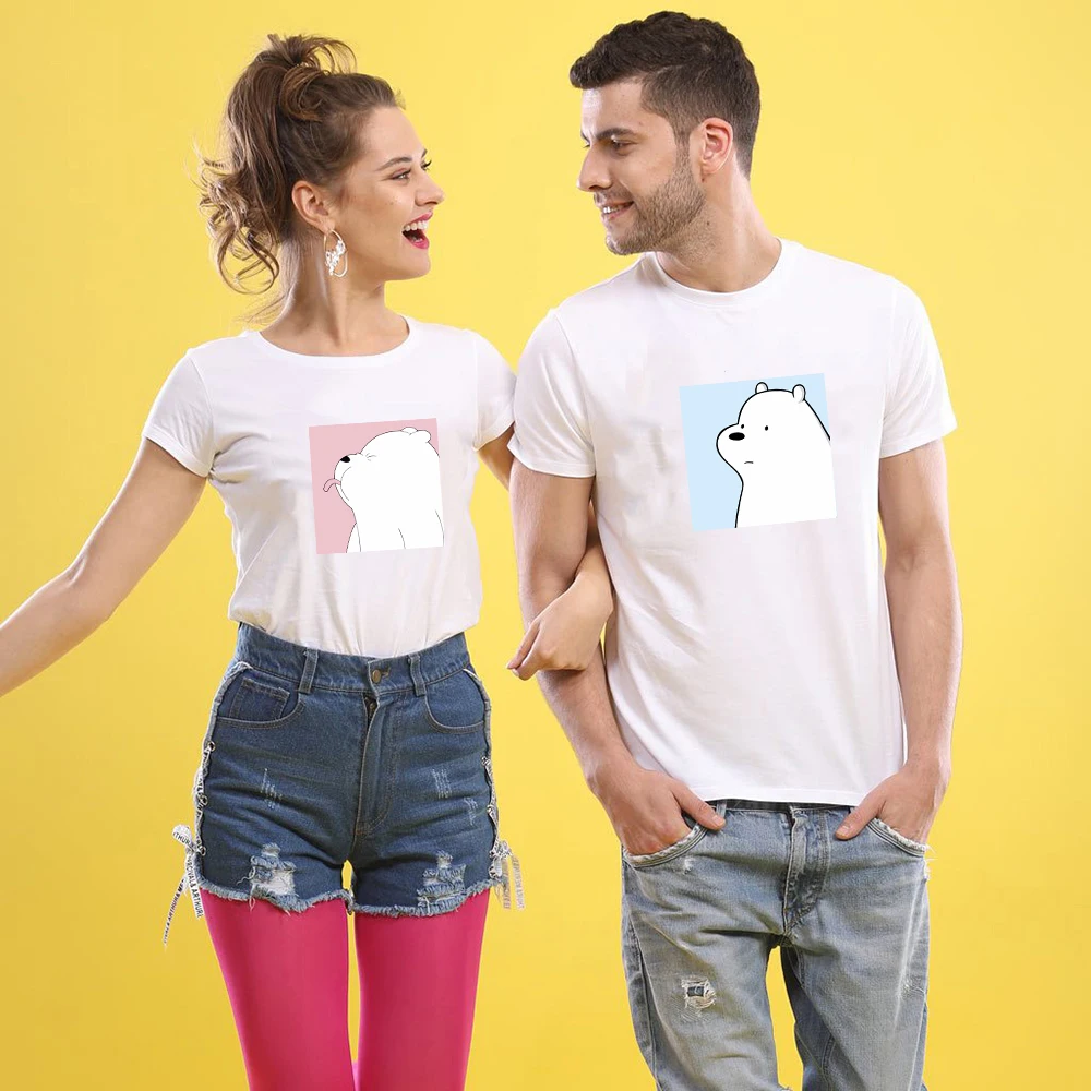 Футболка с принтом медведя для мужчин и женщин хлопковая тенниска коротким