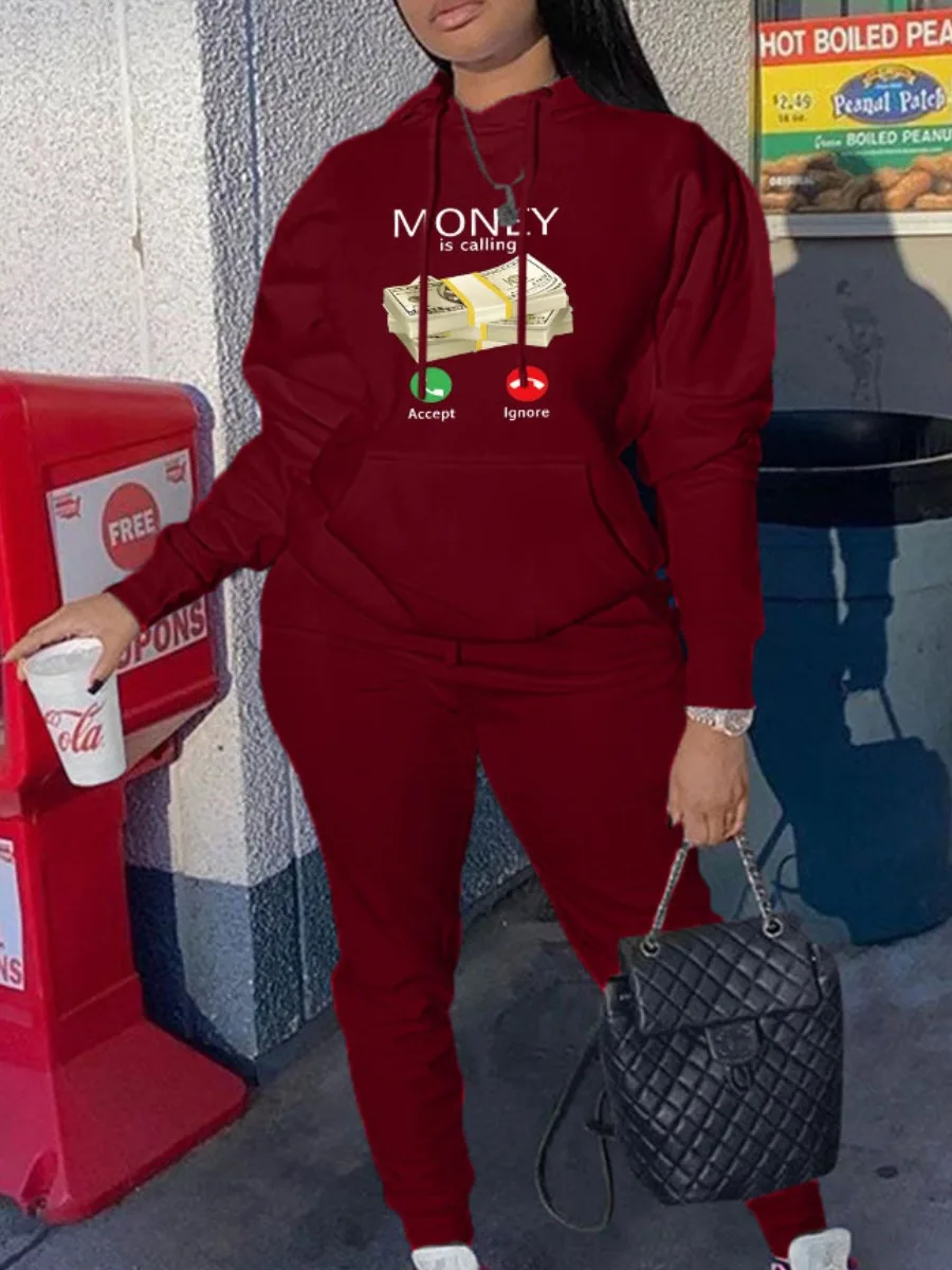 

LW Women's Tracksuit Suit Autumn Fashion Warm Sweatshirts Letter Print Two Pieces Oversized Pants Set Ladies Sportswear Suits