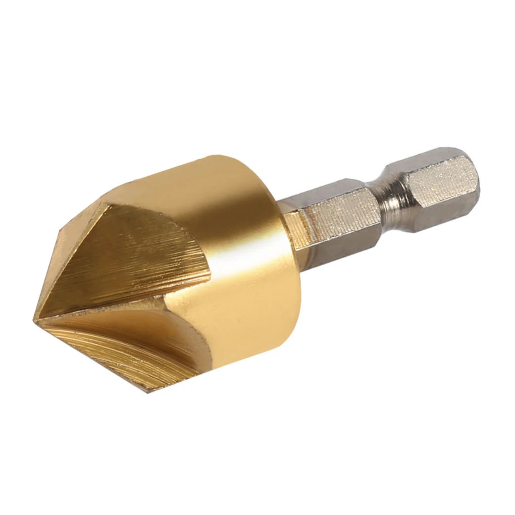 

6pcs 6mm-19mm HSS Chamfer Countersink Chamfer Drill Bit 1/4" Hex Shank 90 Degree Wood 5 Flute Chamfering Cutter