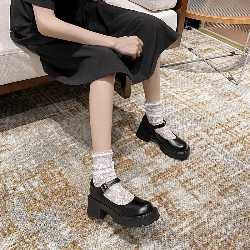 2023 Women Mary Jane Shoes Woman Vintage Girls High Heel Platform Lolita Shoes Japanese Style College Student Shoes Big Size 43