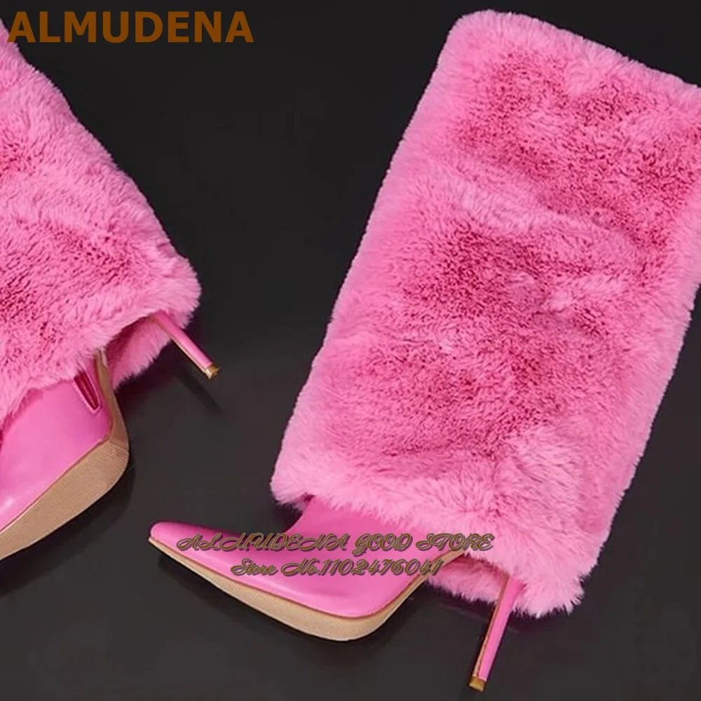 ALMUDENA Розовые милые мягкие меховые сапоги до колена на тонком небесном высоком