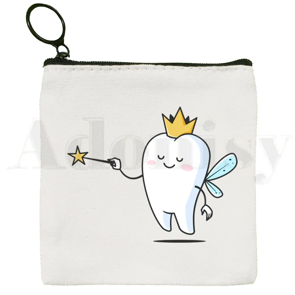 Tooth and Dentist Graphic Aesthetic Funny Coin Purse Storage Small Bag Card Bag Key Bag Coin Clutch Bag Zipper Key Bag