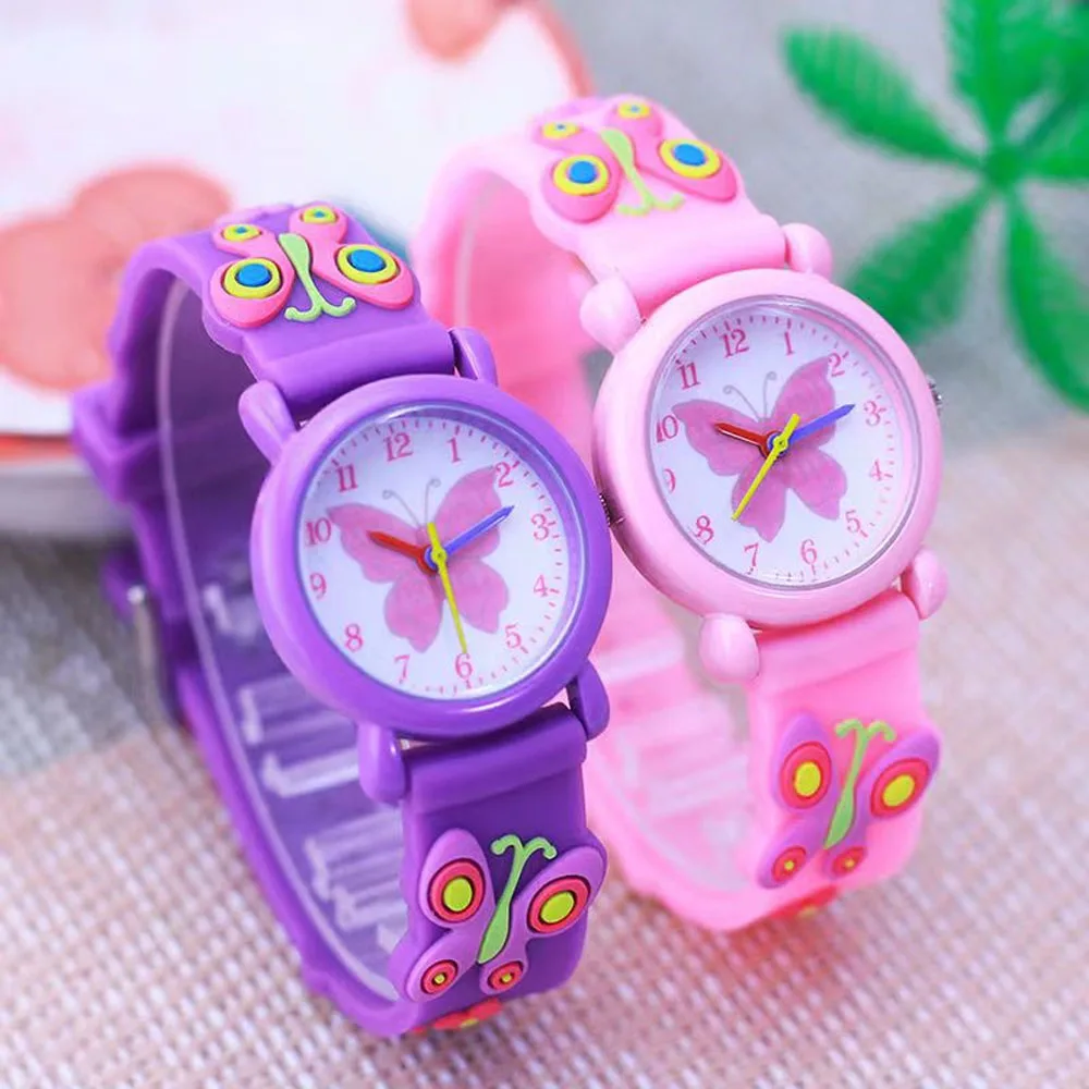 Kids Watch Children Girls Boys Students Clock Butterfly Colourful Silicone Wristwatch Birthday Christmas Gift Quartz Watches