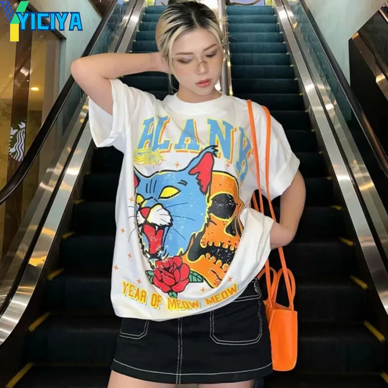 

YICIYA T-shirt y2k crop Top women oversize Short sleeves Hiphop vintage summer blouses tshirt tee white t shirt 2023 fashion met