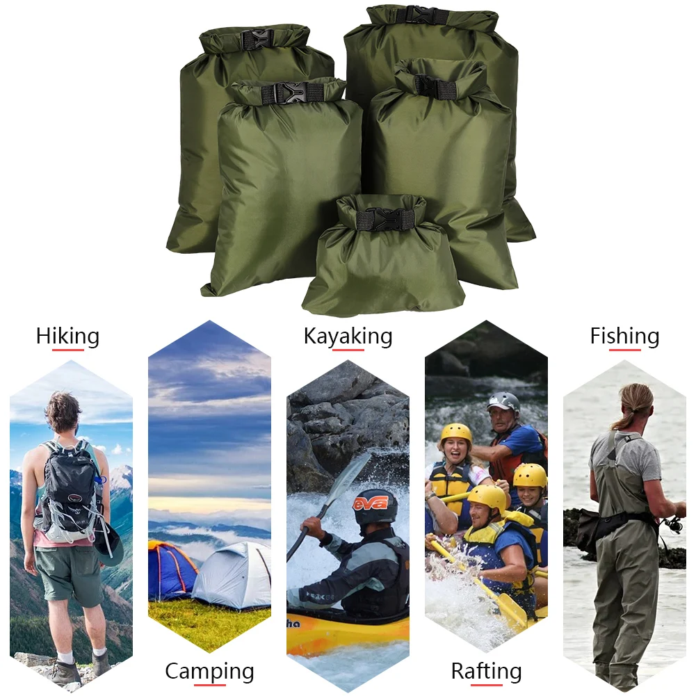 5Pcs Waterproof Dry Bag Set, Portable (1.5L+2.5L+3.5L+4.5L+6L) Ultralight Outdoor Storage  Dry Sacks for Camping Boating Kayakin