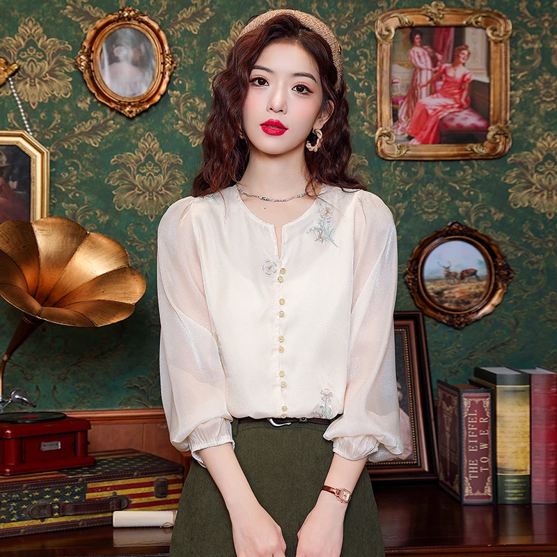 Новая модная женская блузка с длинным рукавом и круглым вырезом Повседневная