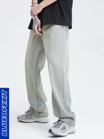 blueofexit yellow mud dyeing old vintage washed jeans men high street fashion american loose straight trousers