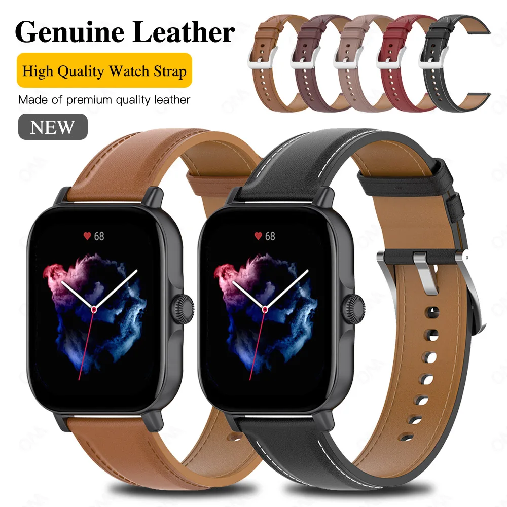 

20mm 22mm Genuine Leather Watch Strap for Amazfit GTS3 GTS2 2 GTS Mini BIP U Bracelet Cowhide Band Straps Correa Replacement