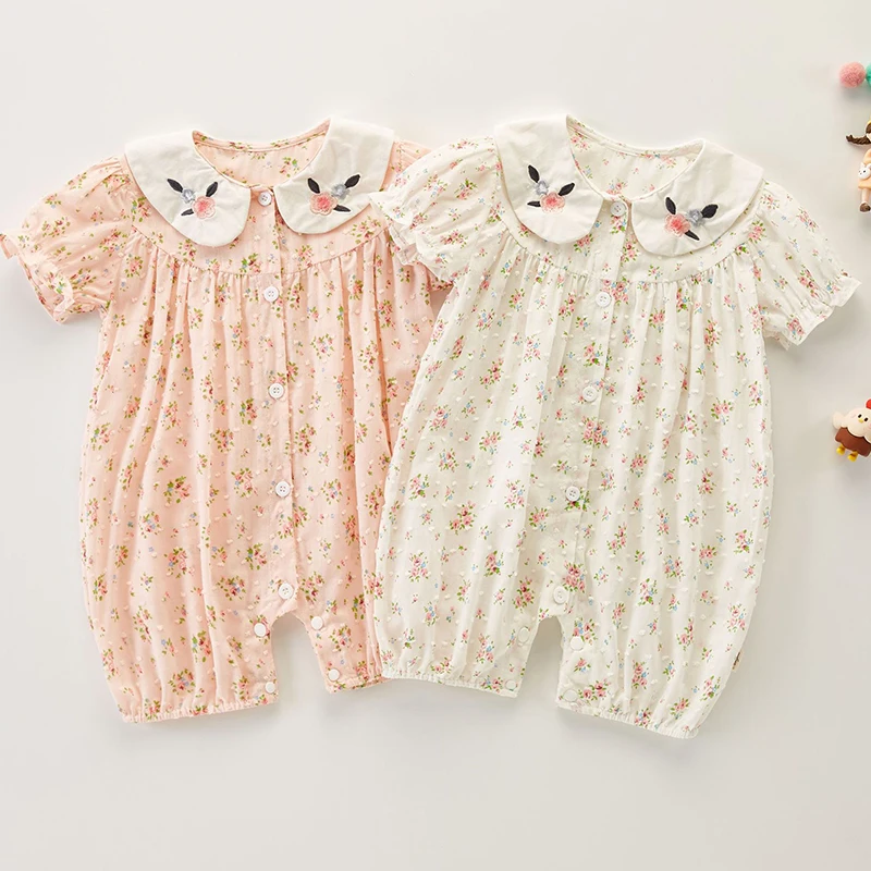

Newborn Baby Girls Jumpsuit Short Sleeve Cotton Floral Printing Infant Baby Girls Jumpsuit Baby Girls Clothes For Summer