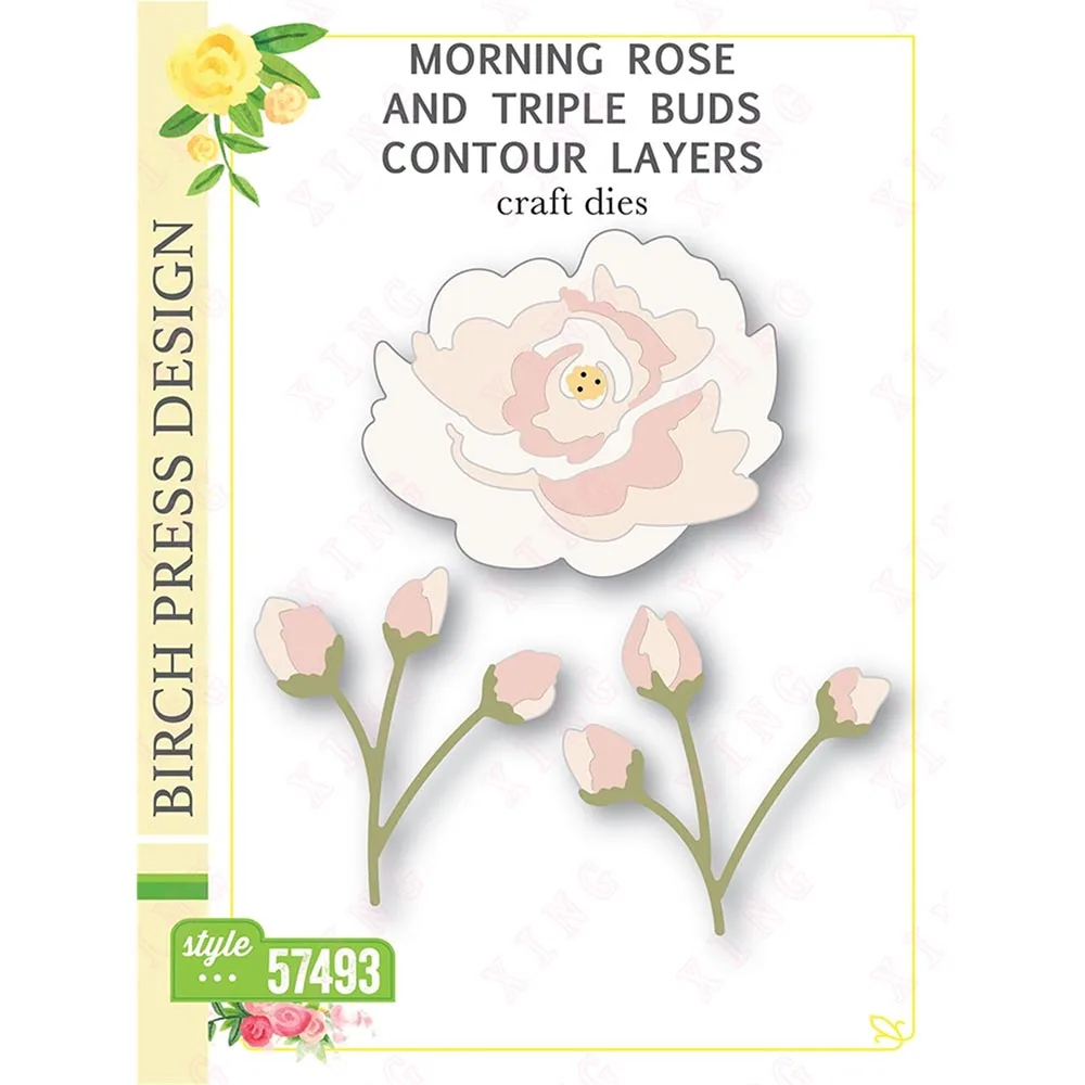 

New Decoration Embossing Template Metal Cutting Dies 2023 Diy Craft Album Card Morning Rose and Triple Buds Contour Layers Molds