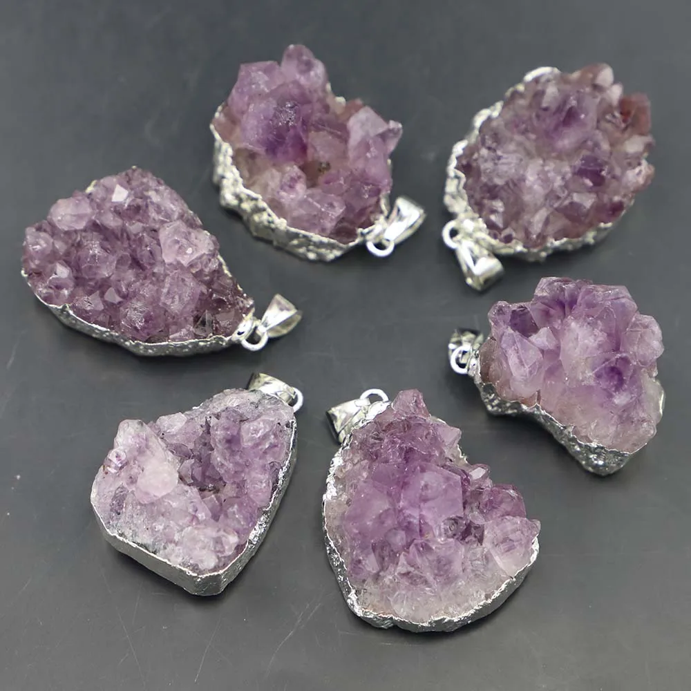 

Natural Uruguay Irregularity Amethyst Rough Stone Pendant Energy Healing Gemstone Necklace Chakra Halo Crystal Jewelry Gift 6Pcs