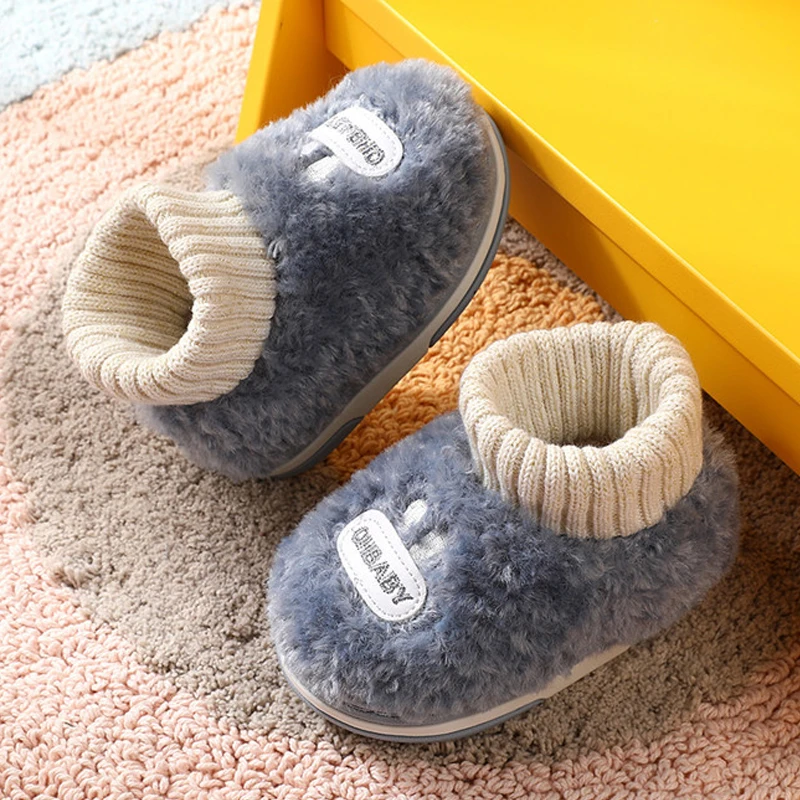 Toddler Home Shoes Winter Boys Child Girls Cotton Footwear Warm Soft Elastic Band Slip-On Baby Outdoor Walking Anti Skid