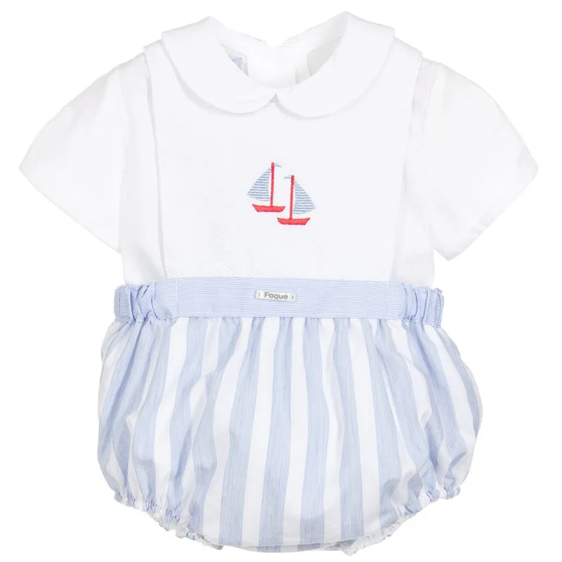 

Cekcya Newborn Boys Clothes Set Spanish Infant Toddler White Top Outfit Children Sailboat Embroidery Baby Clothing Unisex Suits