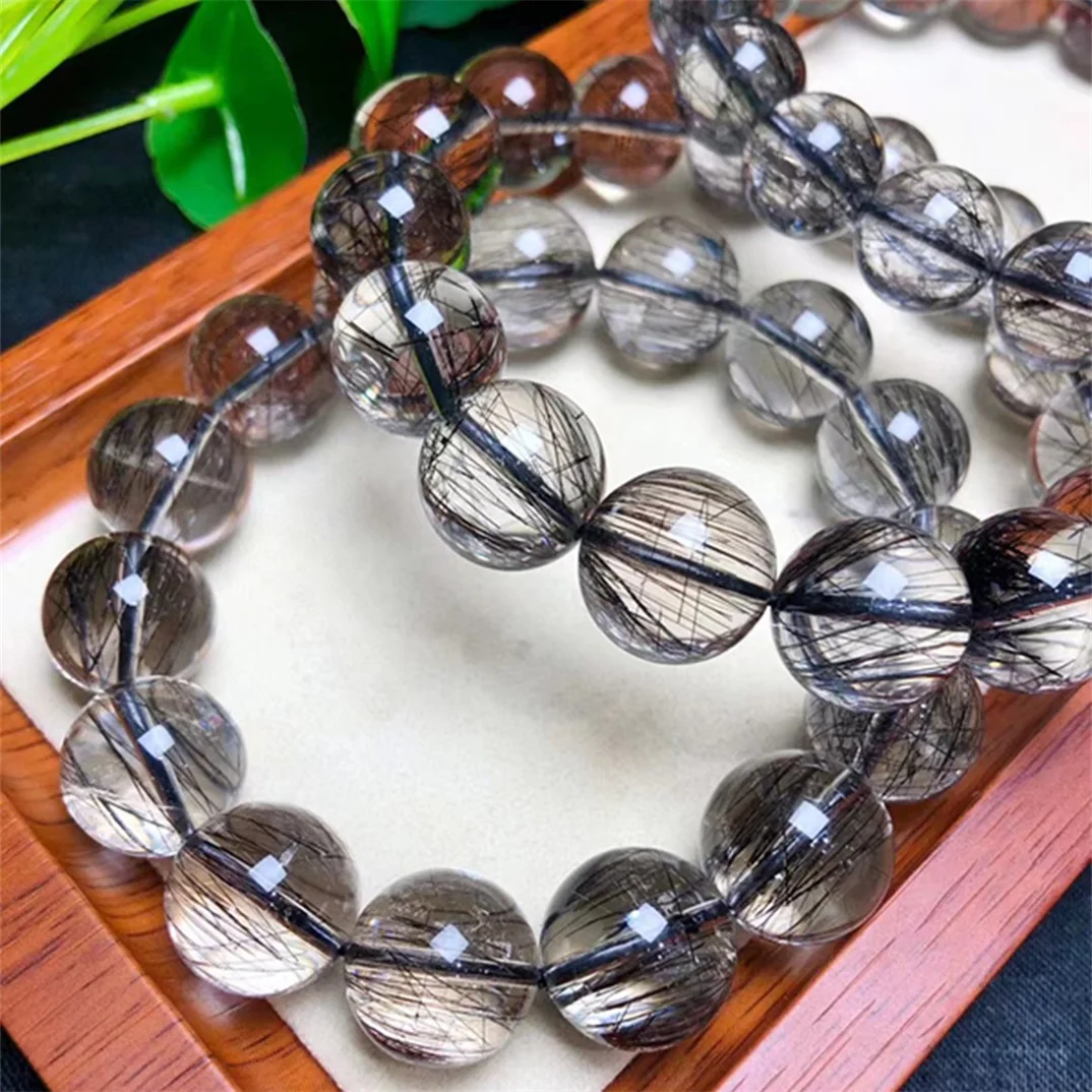 

1Pc Fengbaowu Natural Black Rutilated Quartz Bracelet Round Beads Crystal Reiki Healing Stone Fashion Jewelry Gift For Women Men