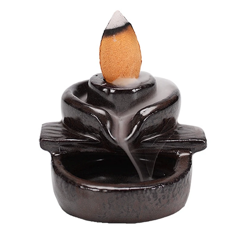 Waterfall Incense Burner Ceramic Backflow Incense Holder Fountain Backflow Incense Cones Home Office Decor Housewarming Gifts