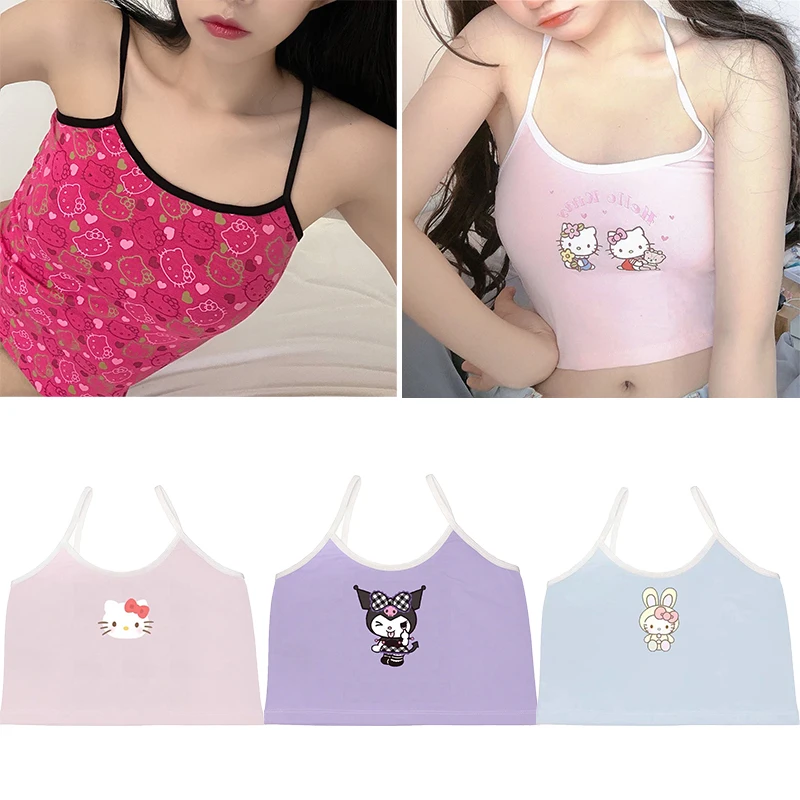 

Kawaii Kittys Kuromi Kirby My Melody Anime Short Vest Cartoon Summer Slim Sling Tank Top Fashion Sexy Backless Camisole Gifts