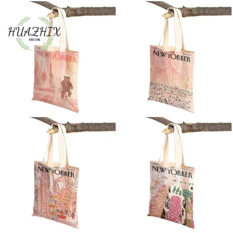 S The New Yorker City Magazine Women Shopping Tote Bag Casual Lady Canvas Foldable Eco-fri Handbags