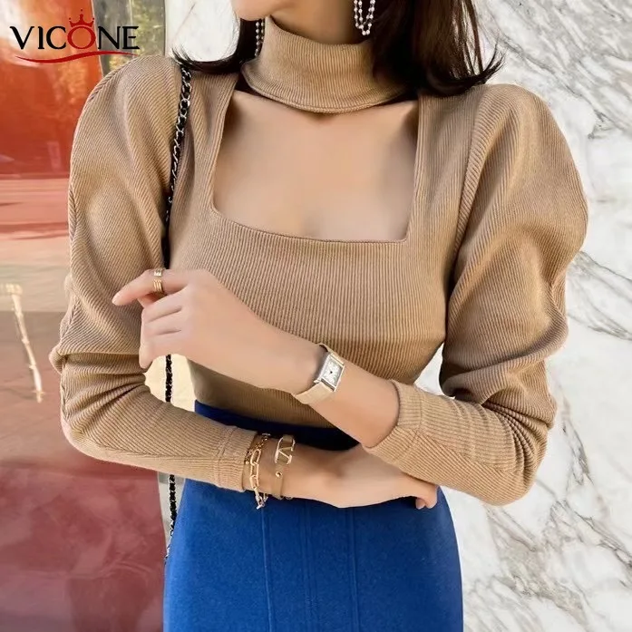 

VICONE 2022, однотонная светодиодная водолазка с рукавами-пузырьками, вечерние, сексуальные, Джокер, верхняя одежда без подкладки, пальто