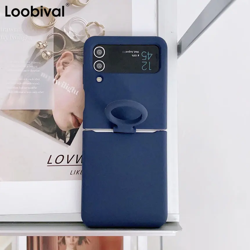 

Luxury Liquid Silicone Ring Phone Case for Samsung Z Flip Flip4 Z Flip3 Flip4 Thin Skin Feel Bracket Cover for Galaxy ZFlip 4 3