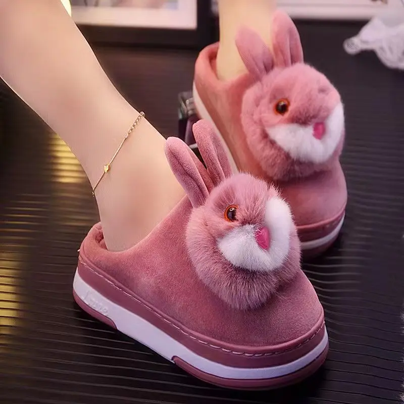 

2022 New Design Cool Cat Animal Slippers Lady Winter Home Slides Plush Warm Shoes For Women's Increase Fuzzy Slippers