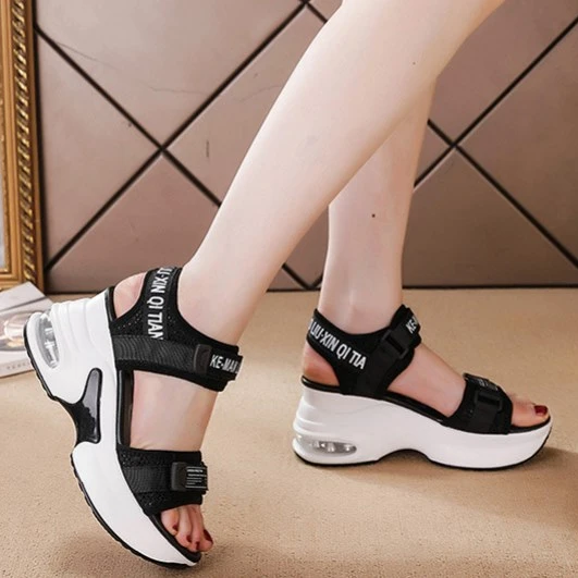 8CM 2023 Fashion Air Mesh Breathable Women Sandals Comfy Shoes Summer Peep Toe Platform Wedge High Heels Ladies Hook&Loop Shoes