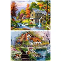 roamilydiamond painting landscapehouse in forest5d full round diamond embroideryvilla naturemosaicfashion on canvas