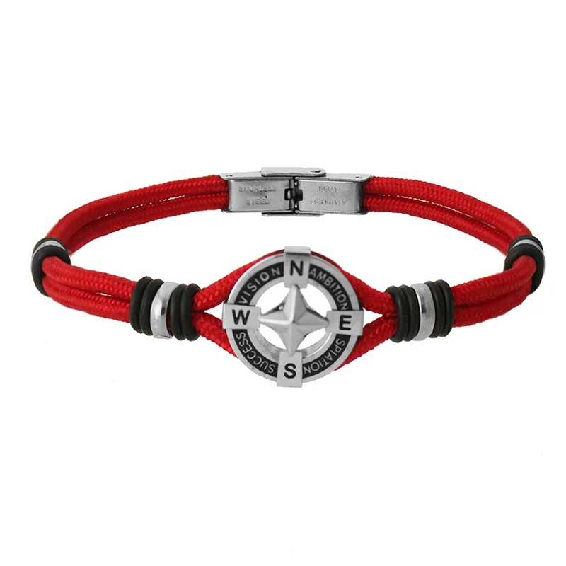 

RD Fashion Men Rope 2022 Red Black Blue 2.5mm Nylon Compass Sturdy Bracelet Homme Accessories For Him Stainless Steel Material