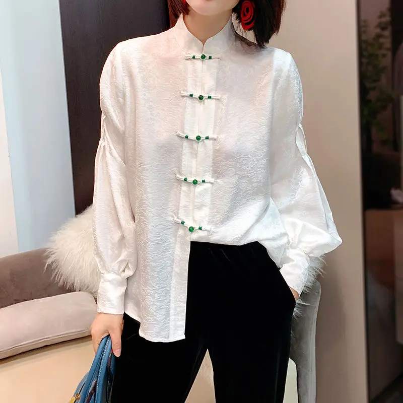 

Silk Women's Blouses Summer 2023 White Long Sleeve Fashion Shirts Loose Fit Korean Top O-Neck New Casual Clothing YCMYUNYAN