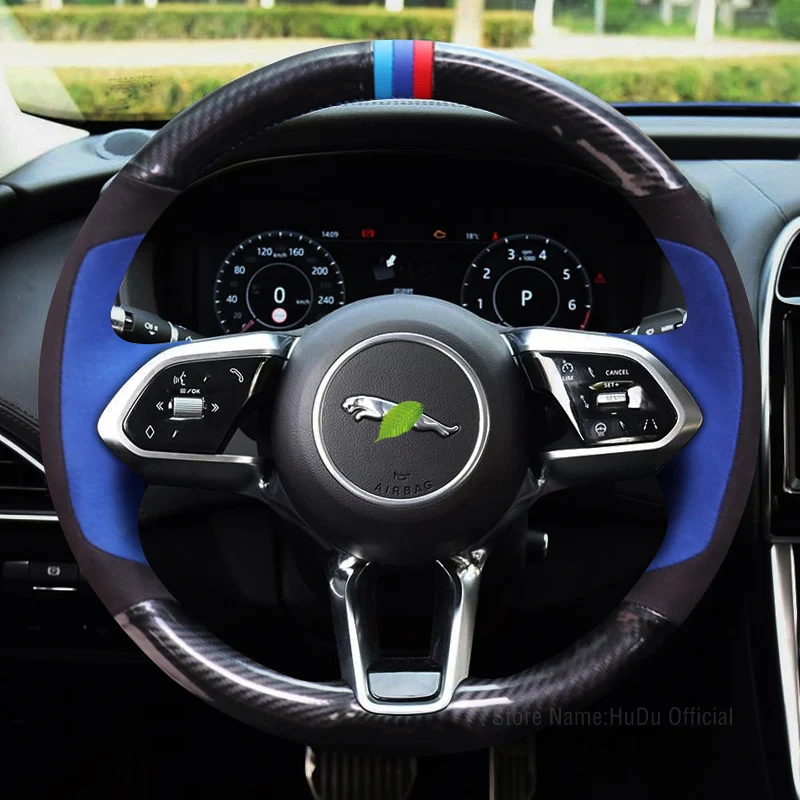 

Сделай Сам под заказ для Jaguar XJ XEL F-PACE XFL E-PACE чехол рулевого колеса автомобиля углеродное волокно черный синий замша автомобильные аксессуары...