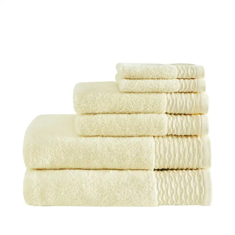 

Elegant Wavy-Bordered Yellow Jacquard Zero Twist Cotton Towel Set - Soft, Absorbent & Durable