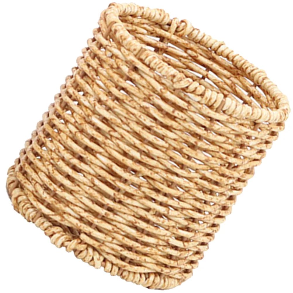 

Rattan Desk Pen Holder Marker Organizer Plastic Round Penholder Imitation Office Stand Gel Container Ruler Storage Bins Cup