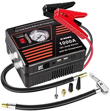 

Car Jump Starter with Air Compressor, 1000 AMP Lithium Car Jump Starter for Up to 8.5L Gas or 8.0L Diesel Engine, 150 PSI Tire I