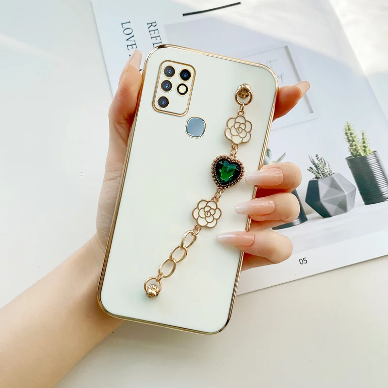 

Green Love Heart Bracelet Case for Infinix Hot 10 10i 10S 10T 11S NFC 11 Play Smart 5 Pro Smart 5 India Flower Heart For Girls