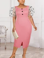 dresses woman summer 2022 classy vintage pink party birthday dress short sleeve polka dots button big size clothes dropshipping