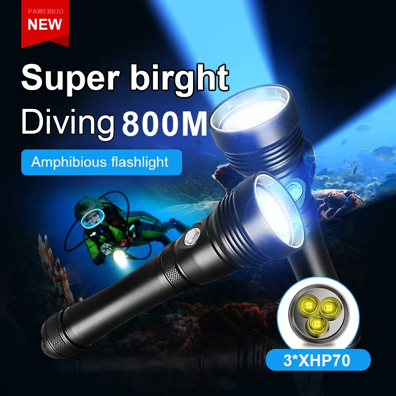 

Профессиональный фонарь для дайвинга 3 * XHP70, фонарик светильник фонарь высокой мощности для дайвинга, светодиодный фонарь 18650 IPX88, подводный ...