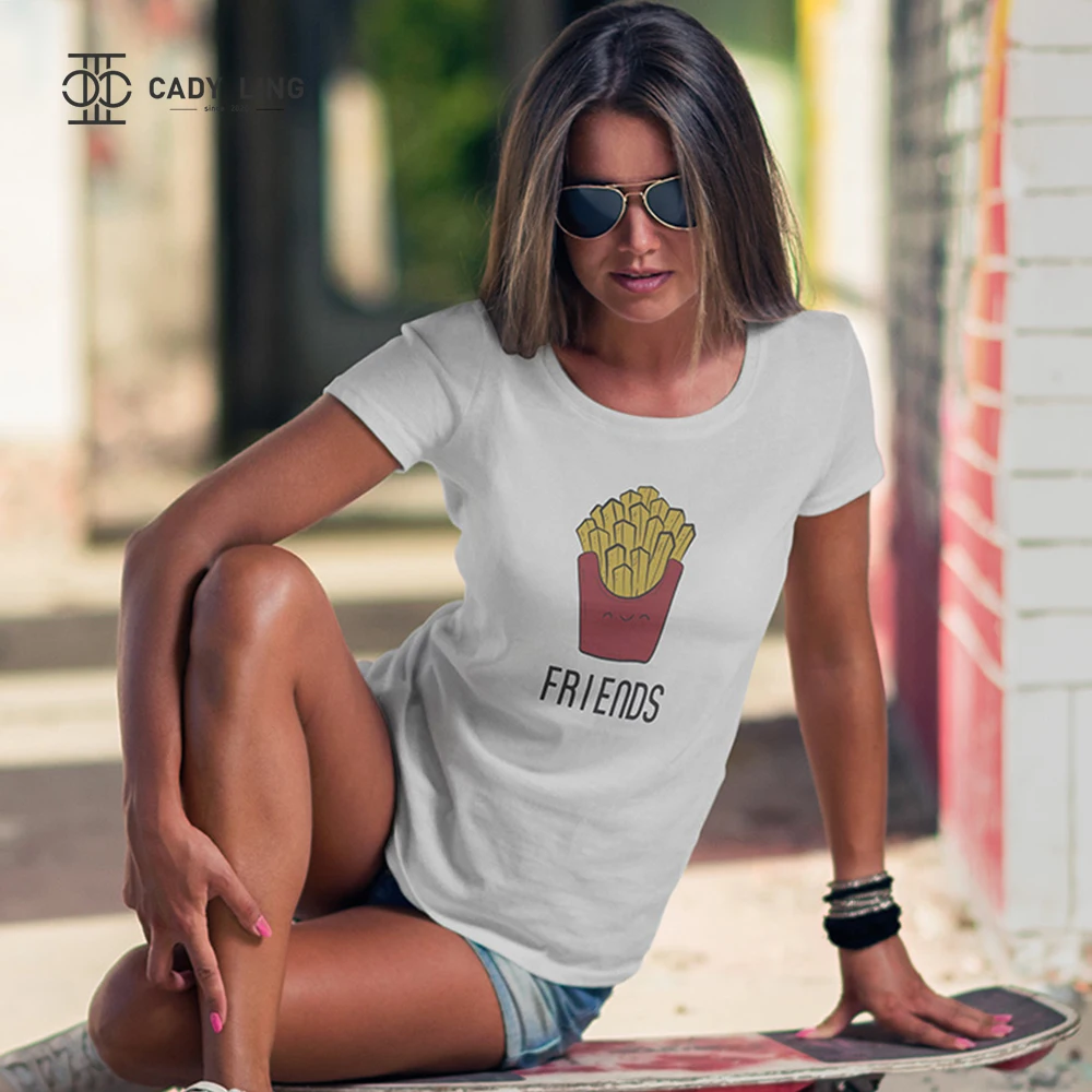 

Женская футболка с круглым вырезом, коротким рукавом и принтом «Лучшие друзья»