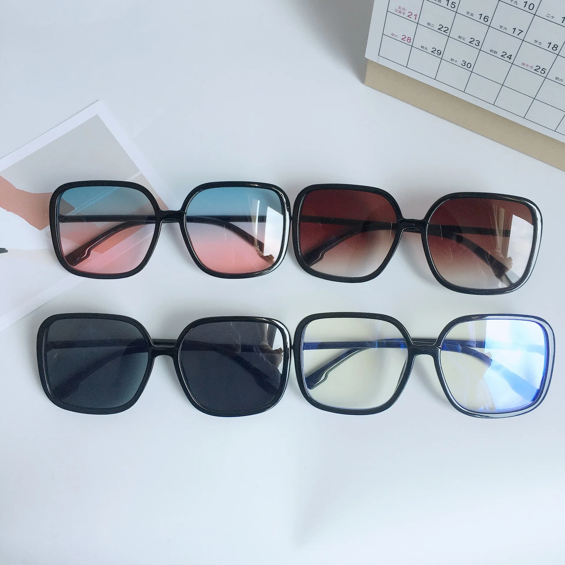 

Women's New Square Glasses 2022 New Fashion Large Frame Sunglasses for Study Office Female Outdoor Black Blue-pink Eyewear