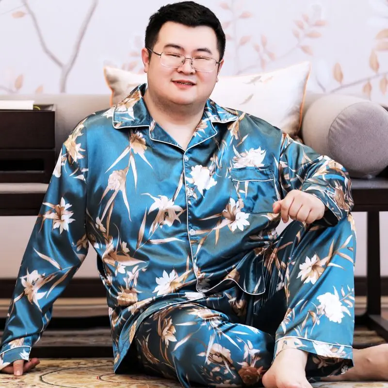 1 Thin type of ice age season long sleeve pajamas to heavy male yards silk fertilizer increased leisurewear suit 300 catties