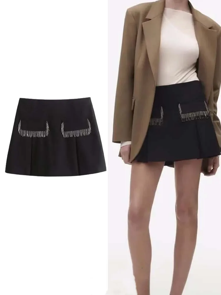 RDMQ 2023 Women Tassel Ornament Skirt Shorts Fashion Vintage High Waist Slim Causal Elegant Shorts Culottes